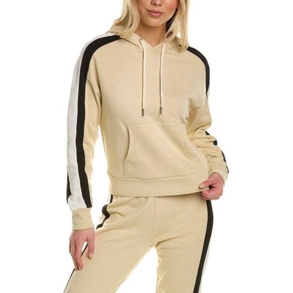 NWT PHILANTHROPY Tan Striped Pullover Sweatshirt Hoodie Long Sleeve Lounge Top M - Picture 1 of 6